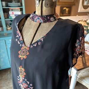 Black Floral Flutter Sleeve Sheath Dress 1X